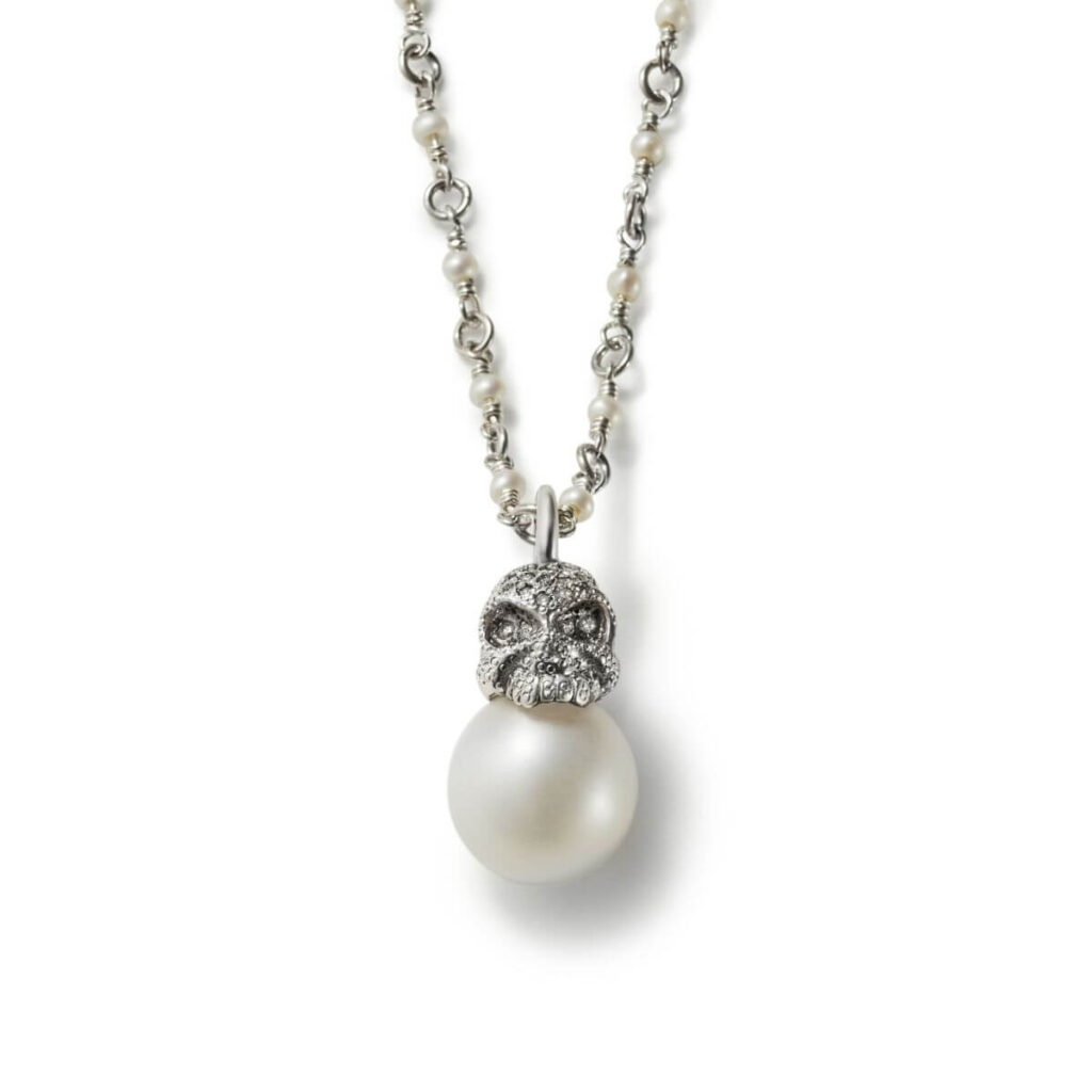 051 Skull Pendant - L - w Pearl & Diamond
