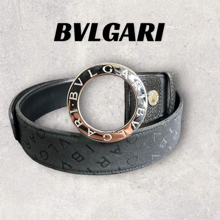 【良品】BVLGARI ブルガリ　ロゴマニア　ベルト　メンズ　ブラック