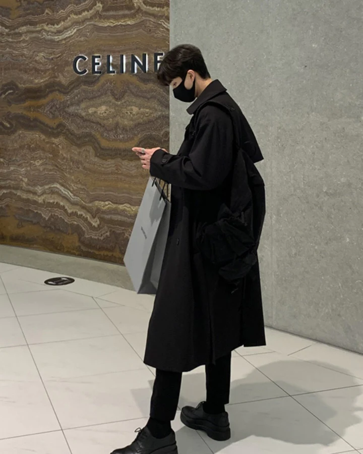 【VICHE】BLACK DOUBLE-BREASTED TRENCH COAT VC25