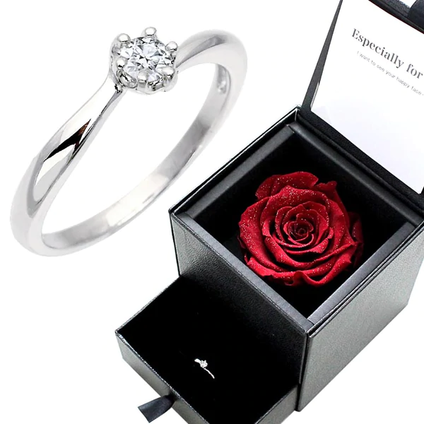 6本爪リング CZ プロポーズ 婚約指輪 プリザーブドフラワー 薔薇 ダイヤモンドローズ ボックス ギフトセット / \9,900